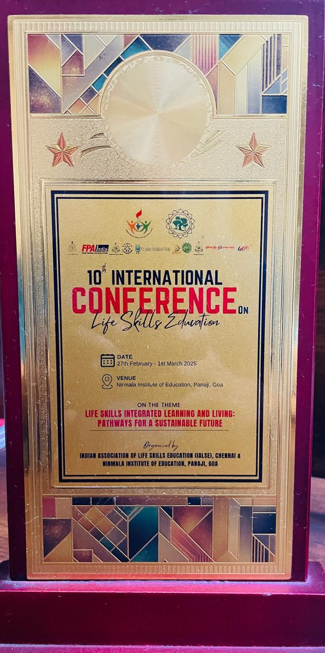 Award plaque from the International Conference on Life Skills Education