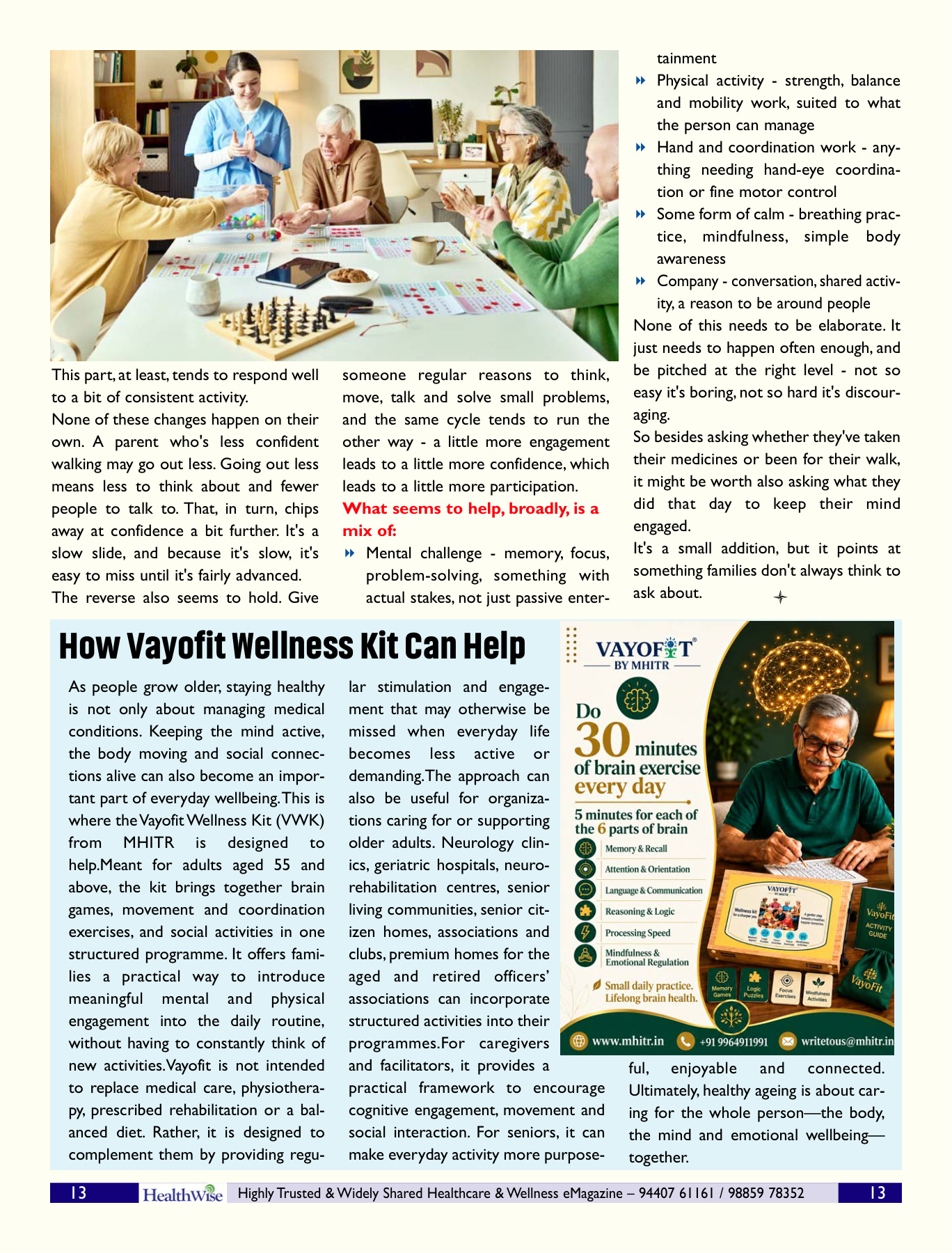 Health Wise magazine feature on how the MHITR Vayofit Wellness Kit supports healthy ageing
