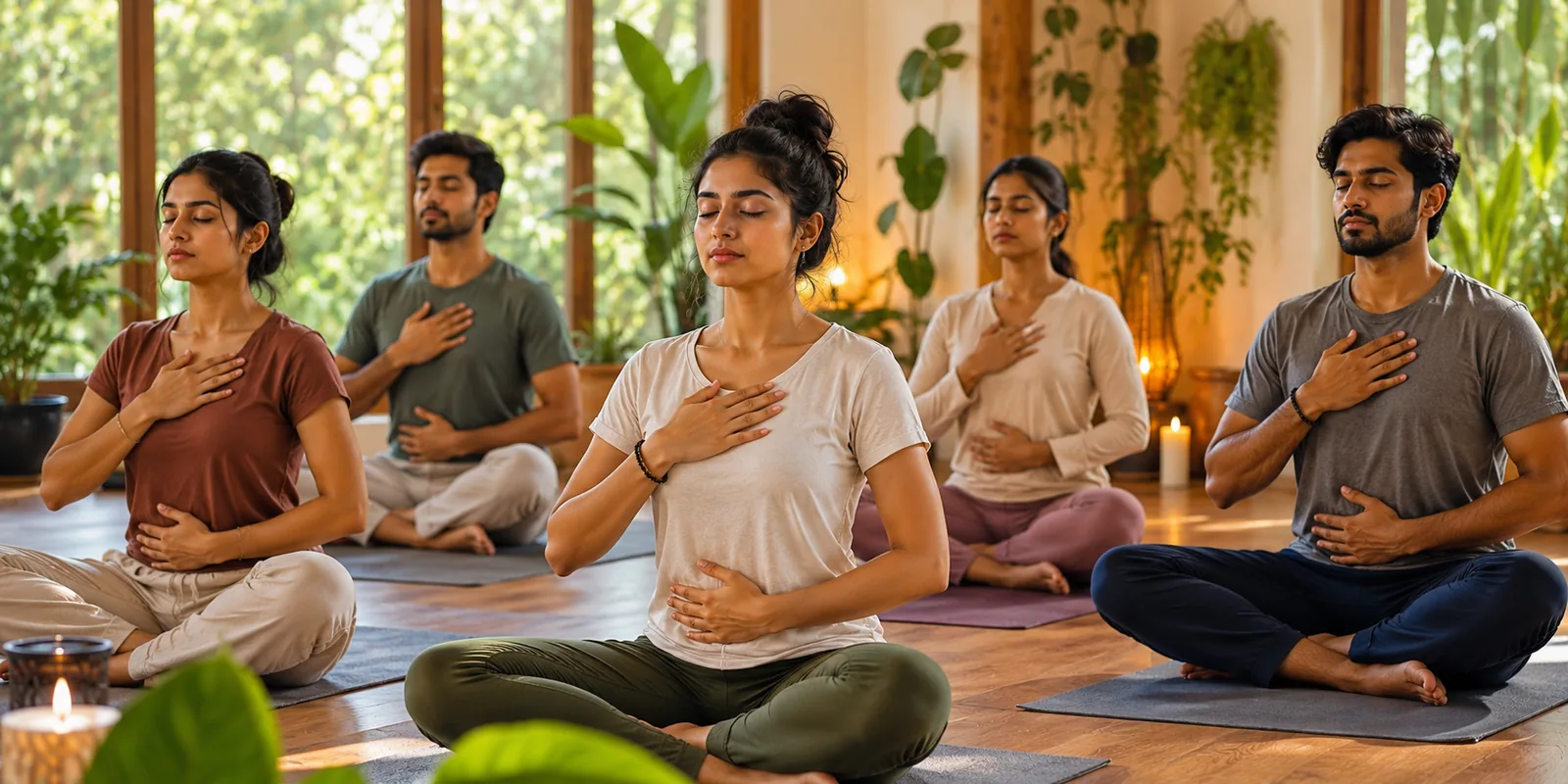 Group of women practicing yoga indoors in a bright studio